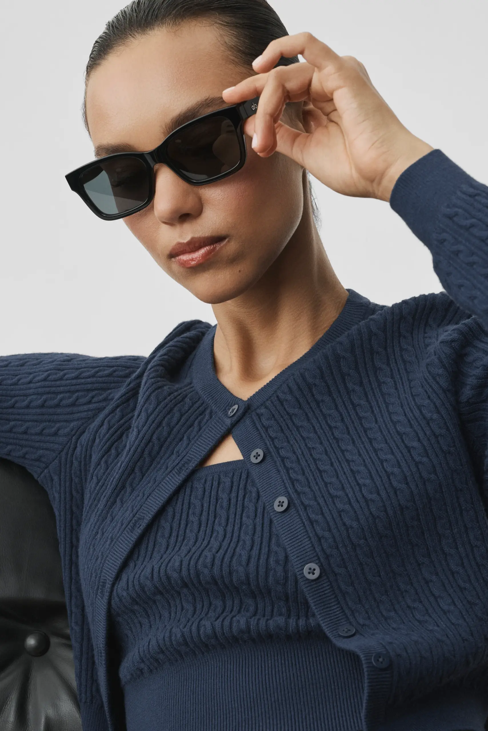 Mini Cable Sweater Cardigan - Navy - Image 4