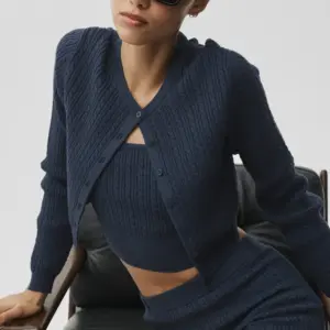 Mini Cable Sweater Cardigan - Navy