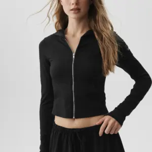 Alosoft Finesse Full Zip Fitted Hoodie - Black