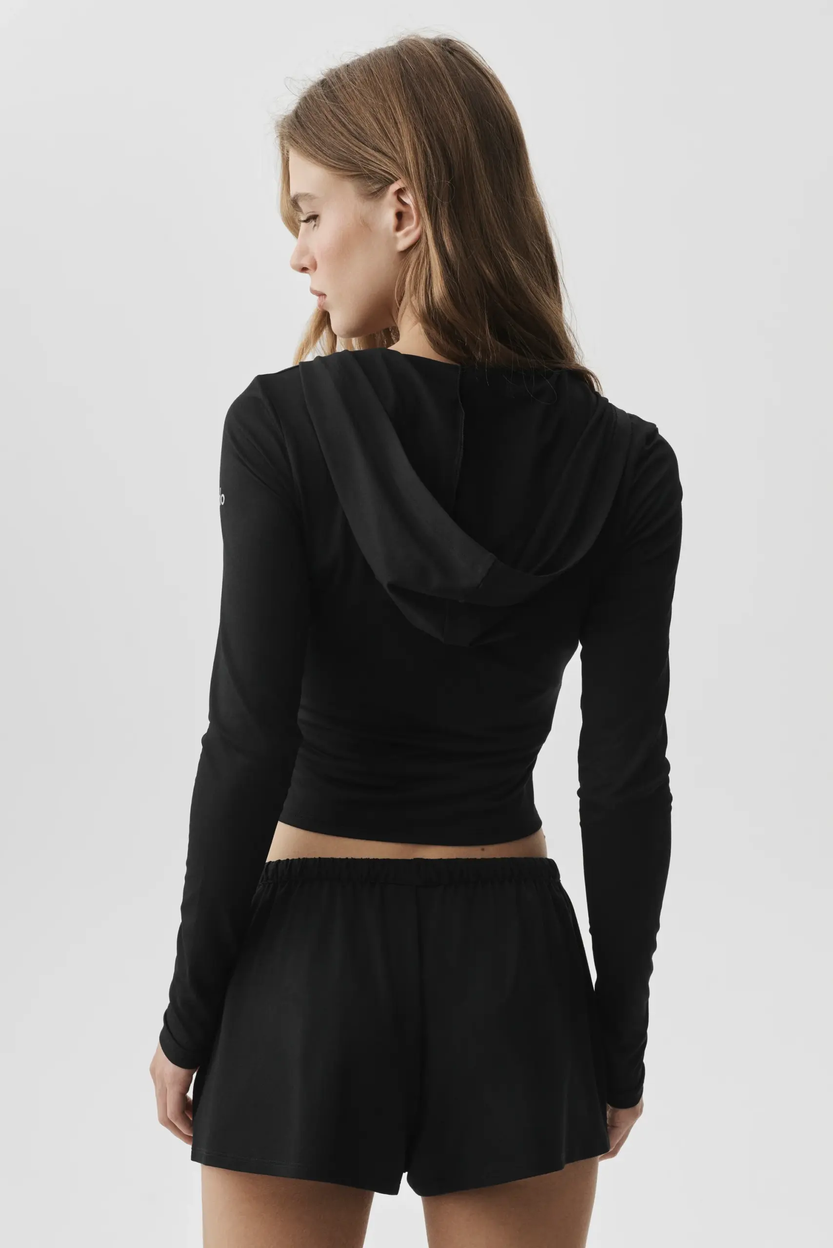 Alosoft Finesse Full Zip Fitted Hoodie - Black - Image 3