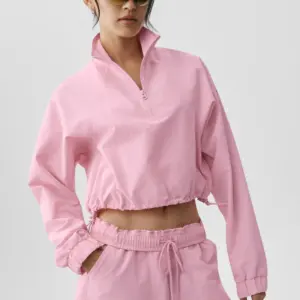 Cropped 1/4 Zip Alumni Pullover - Pink Marshmallow