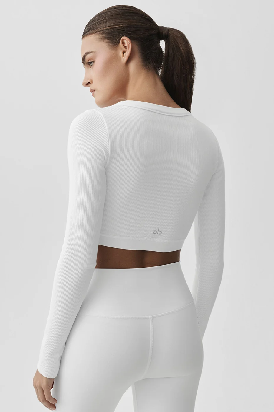 Seamless Ribbed Cropped Serene Long Sleeve - White - Image 2