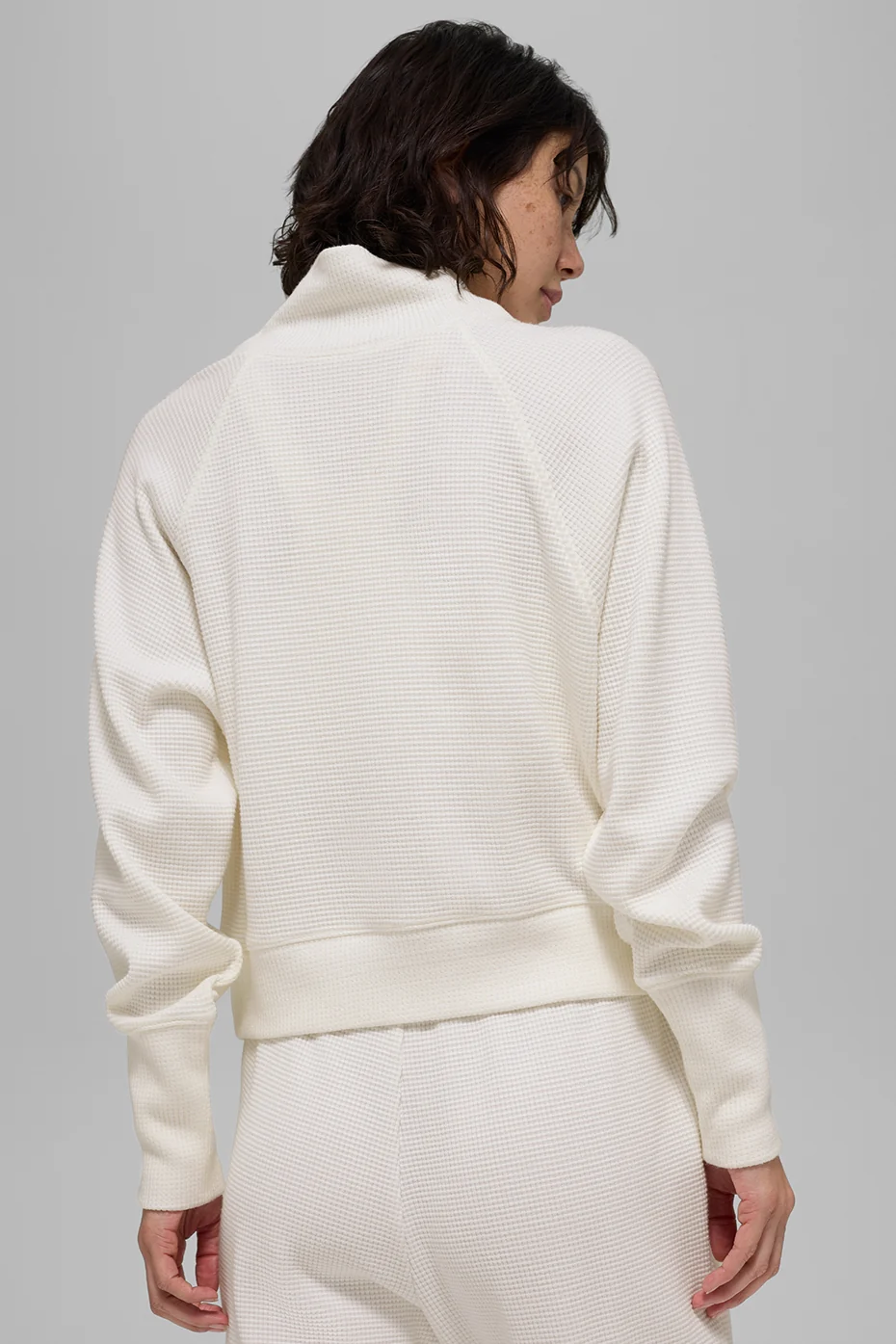 Waffle Weekend Escape Mock Neck Long Sleeve - Ivory - Image 3