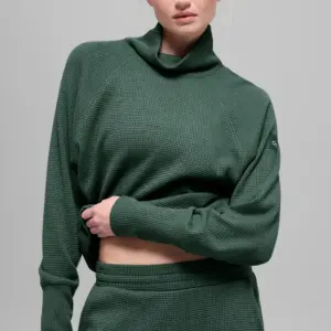Waffle Weekend Escape Mock Neck Long Sleeve - Clover Green
