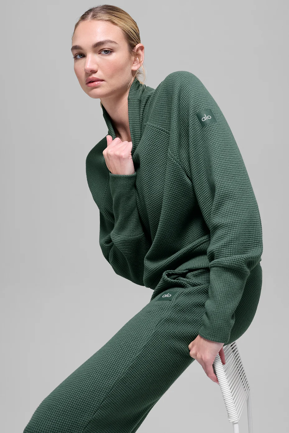 Waffle Weekend Escape Mock Neck Long Sleeve - Clover Green - Image 5