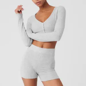 Alolux Cropped Me Time Cardigan - Athletic Heather Grey