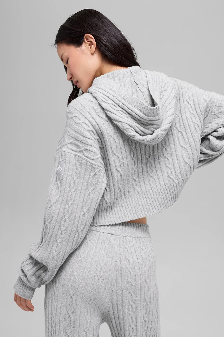 Cable Knit Winter Bliss Hoodie - Athletic Heather Grey - Image 3