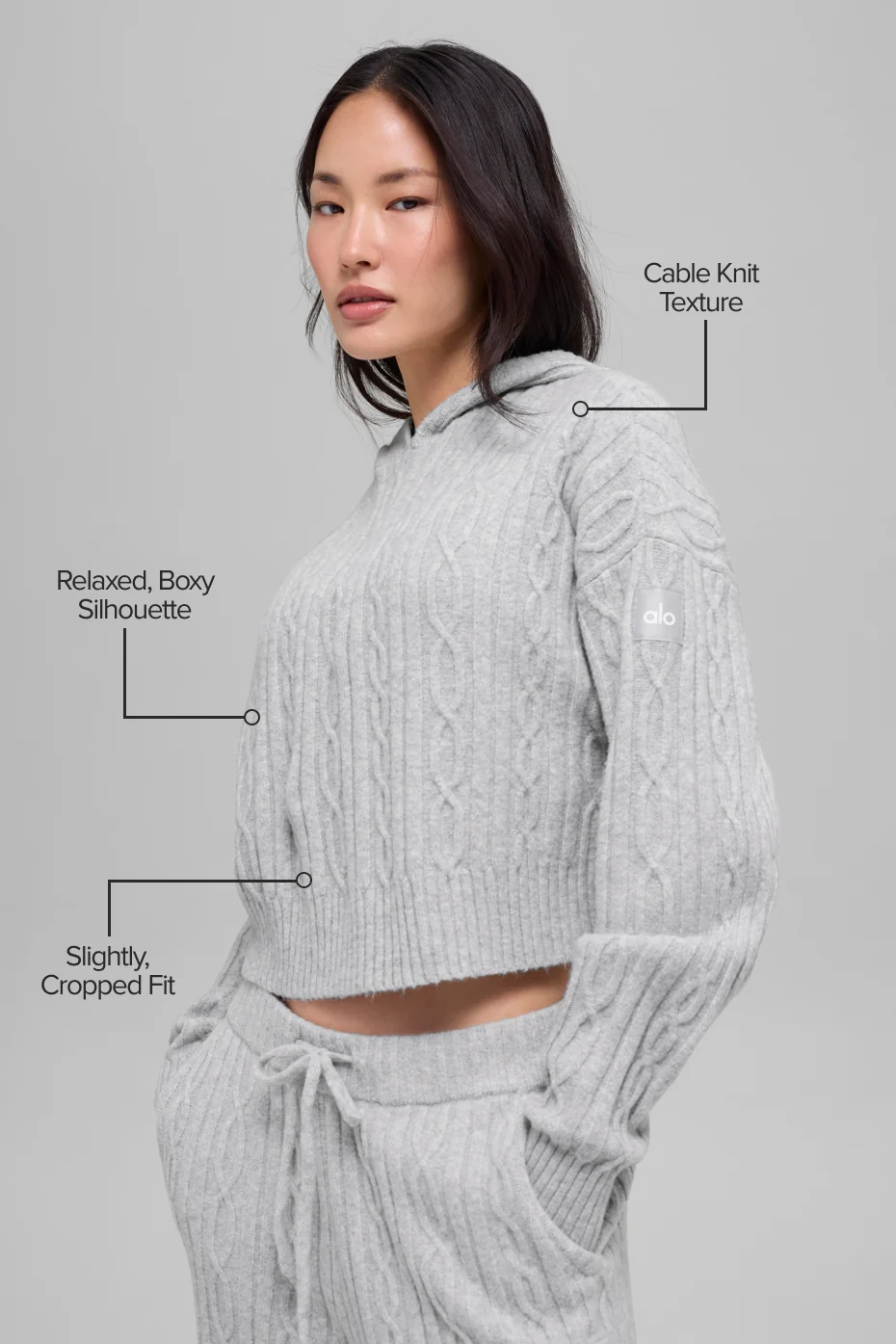 Cable Knit Winter Bliss Hoodie - Athletic Heather Grey - Image 2