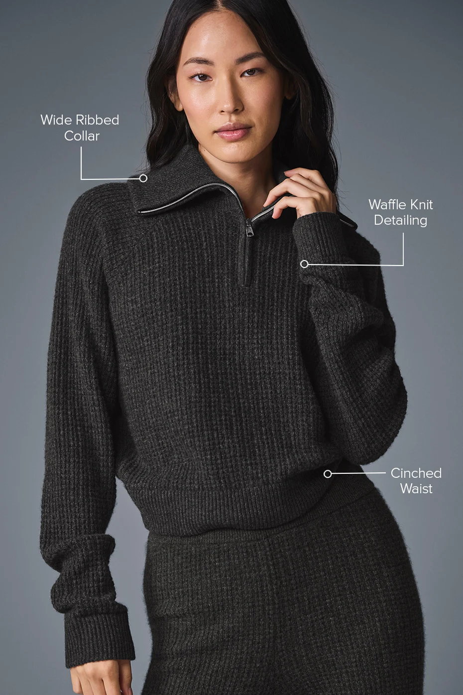 Cashmere Plush Waffle 1/4 Zip Pullover - Dark Heather Grey - Image 2