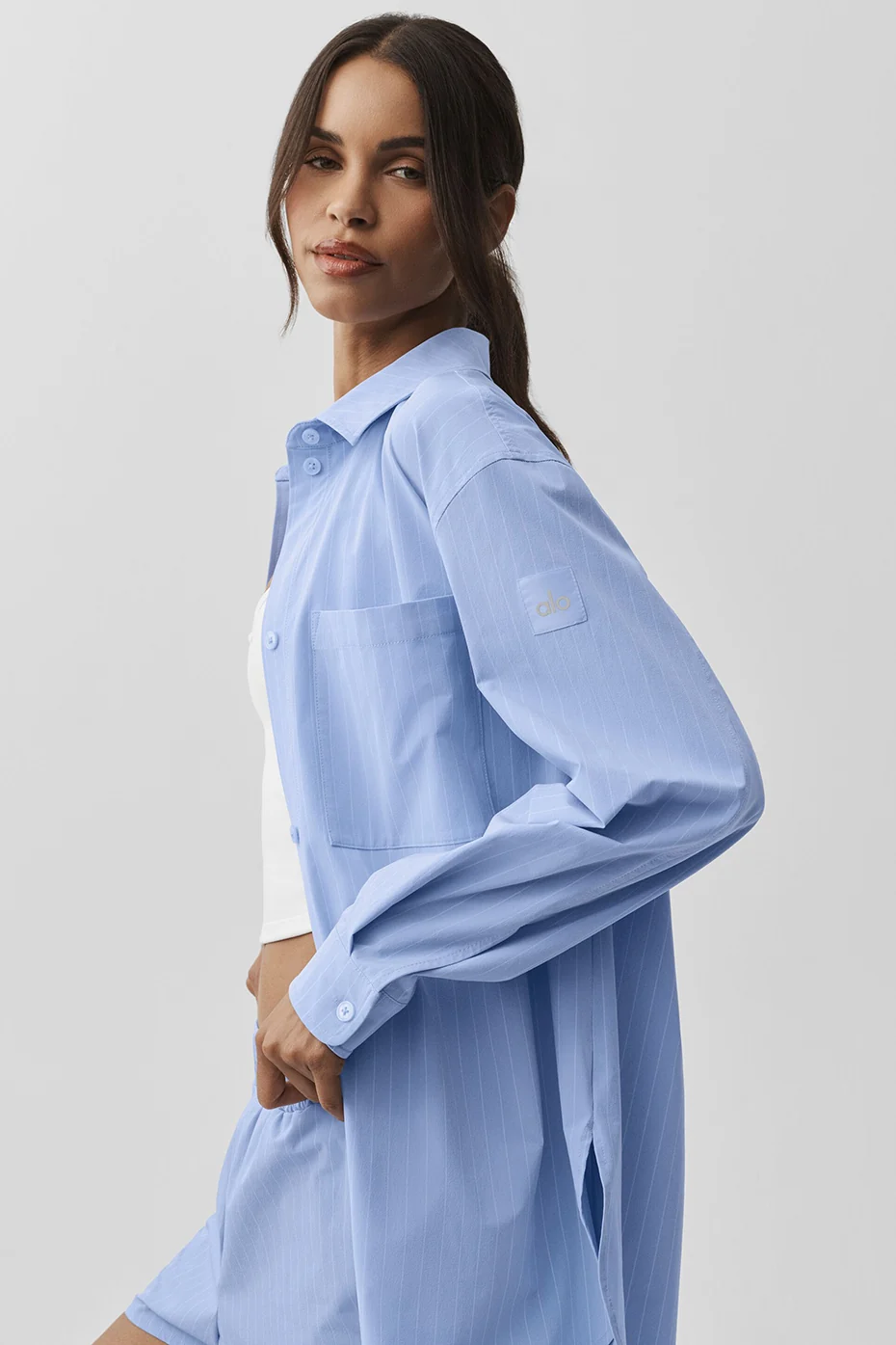 Pinstripe Daylight Button Down Long Sleeve - Light Provence Blue/White - Image 3