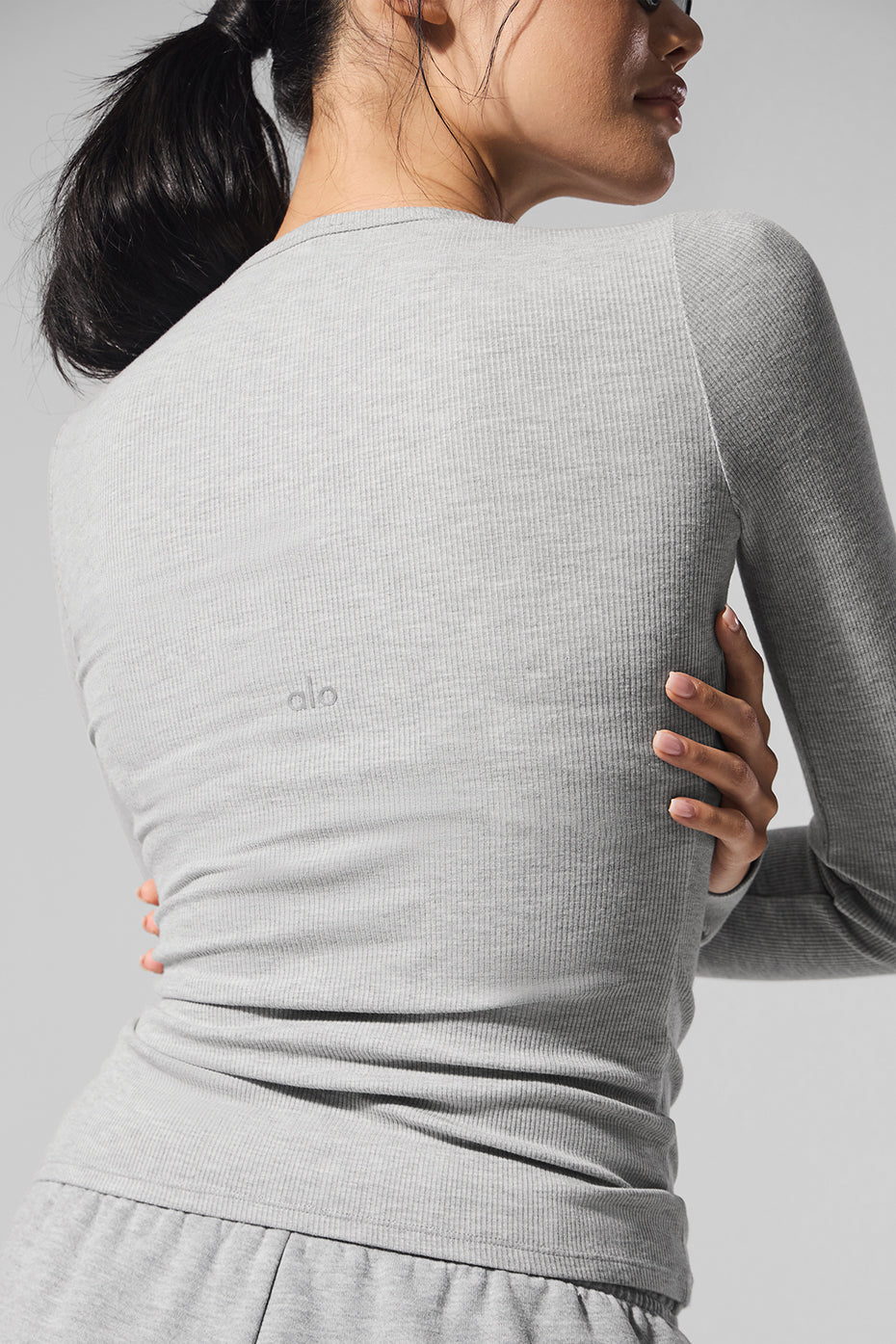 Ribbed Modal Long Sleeve - Athletic Heather Grey - Image 5