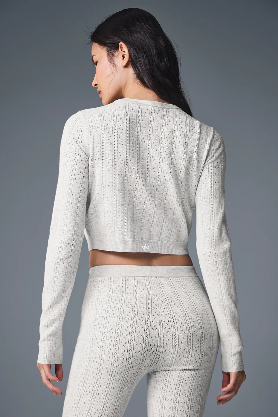 Pointelle Sweater Be Mine Cardigan - Light Grey Heather - Image 3