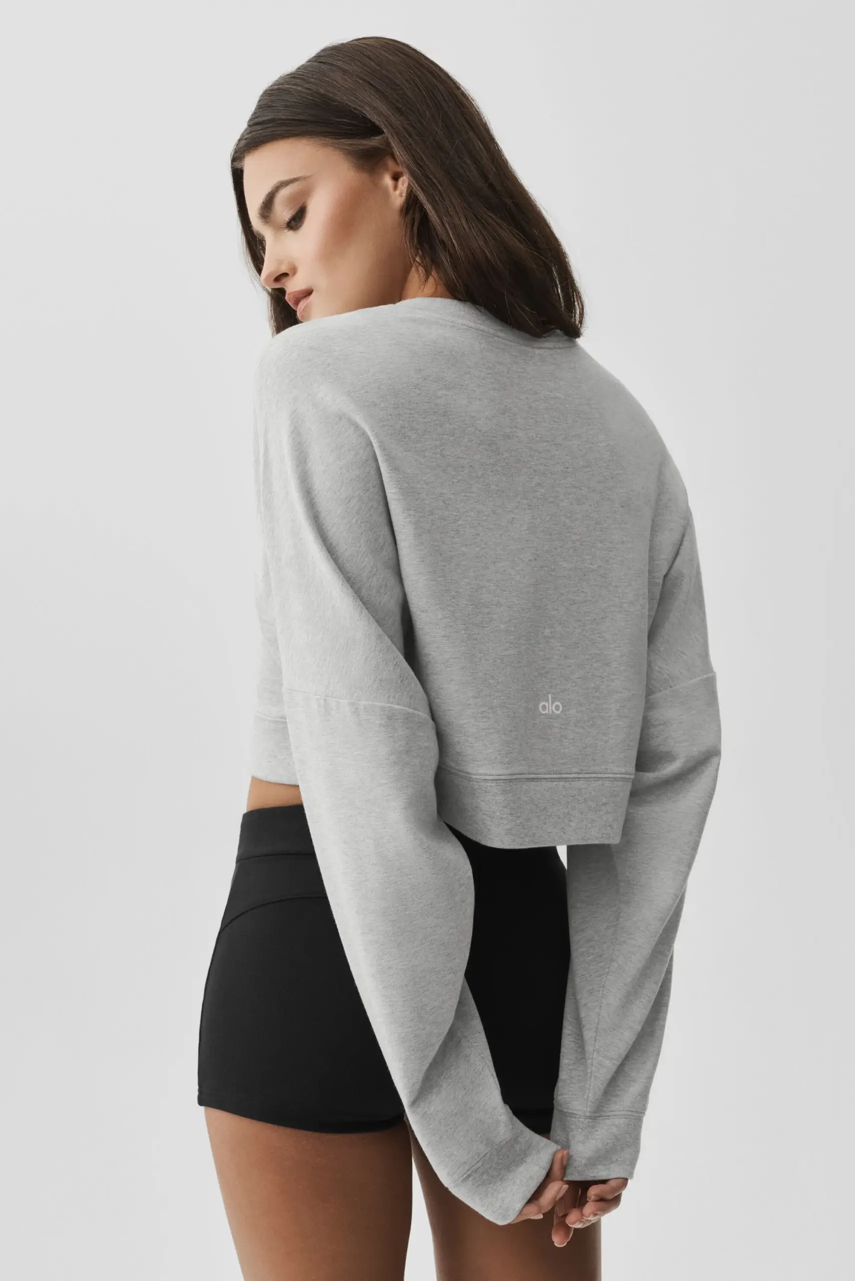 Cropped Sway Crew Neck Pullover - Athletic Heather Grey - Image 3