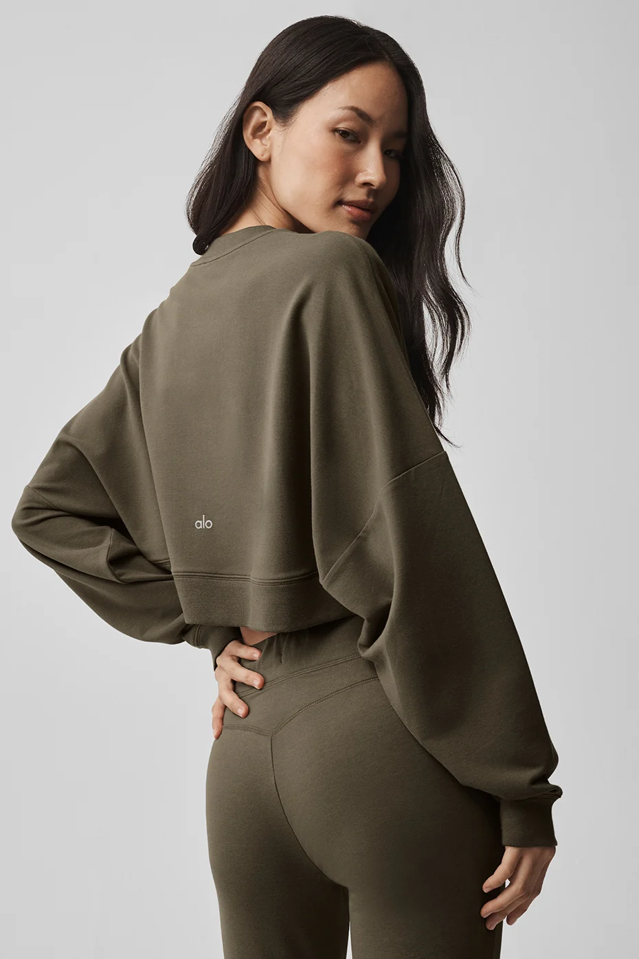 Cropped Sway Crew Neck Pullover - Olive Tree - Image 2