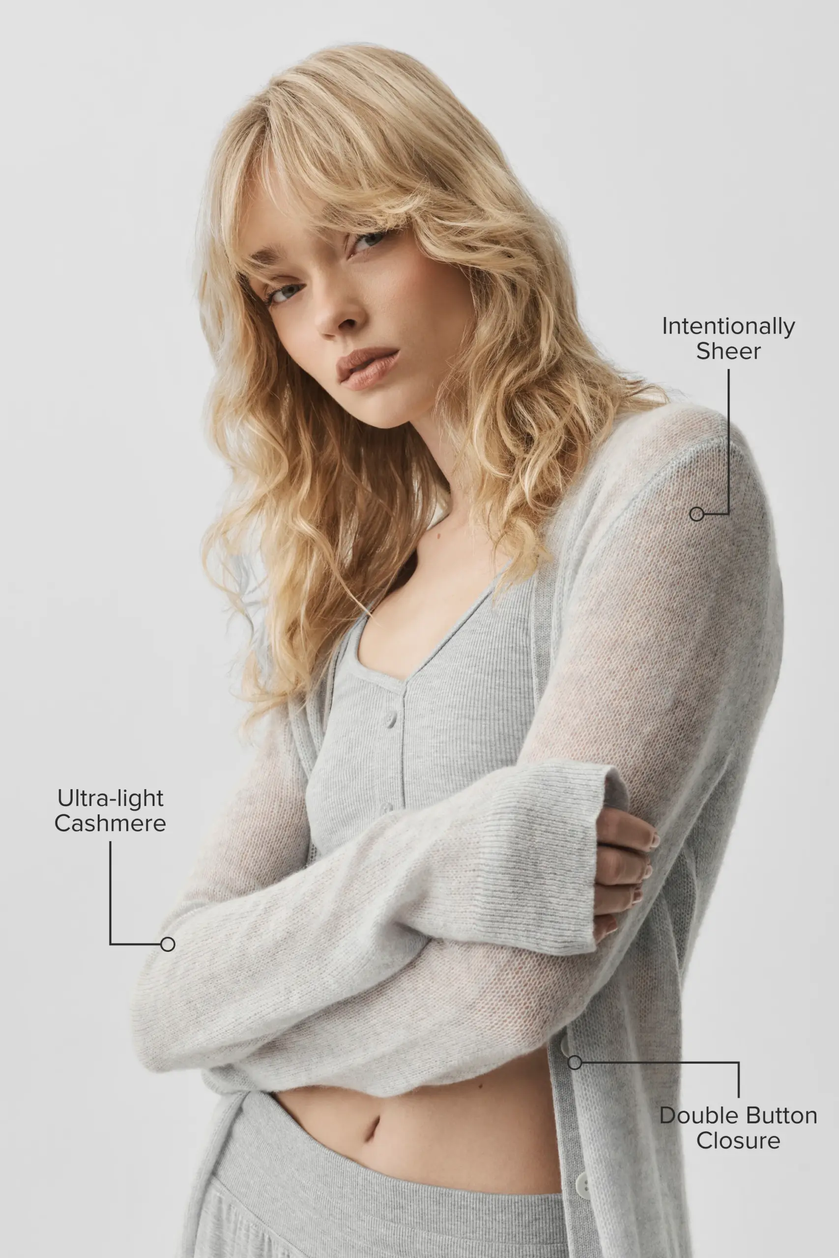 Sheer Cashmere Long Cardigan - Athletic Heather Grey - Image 2
