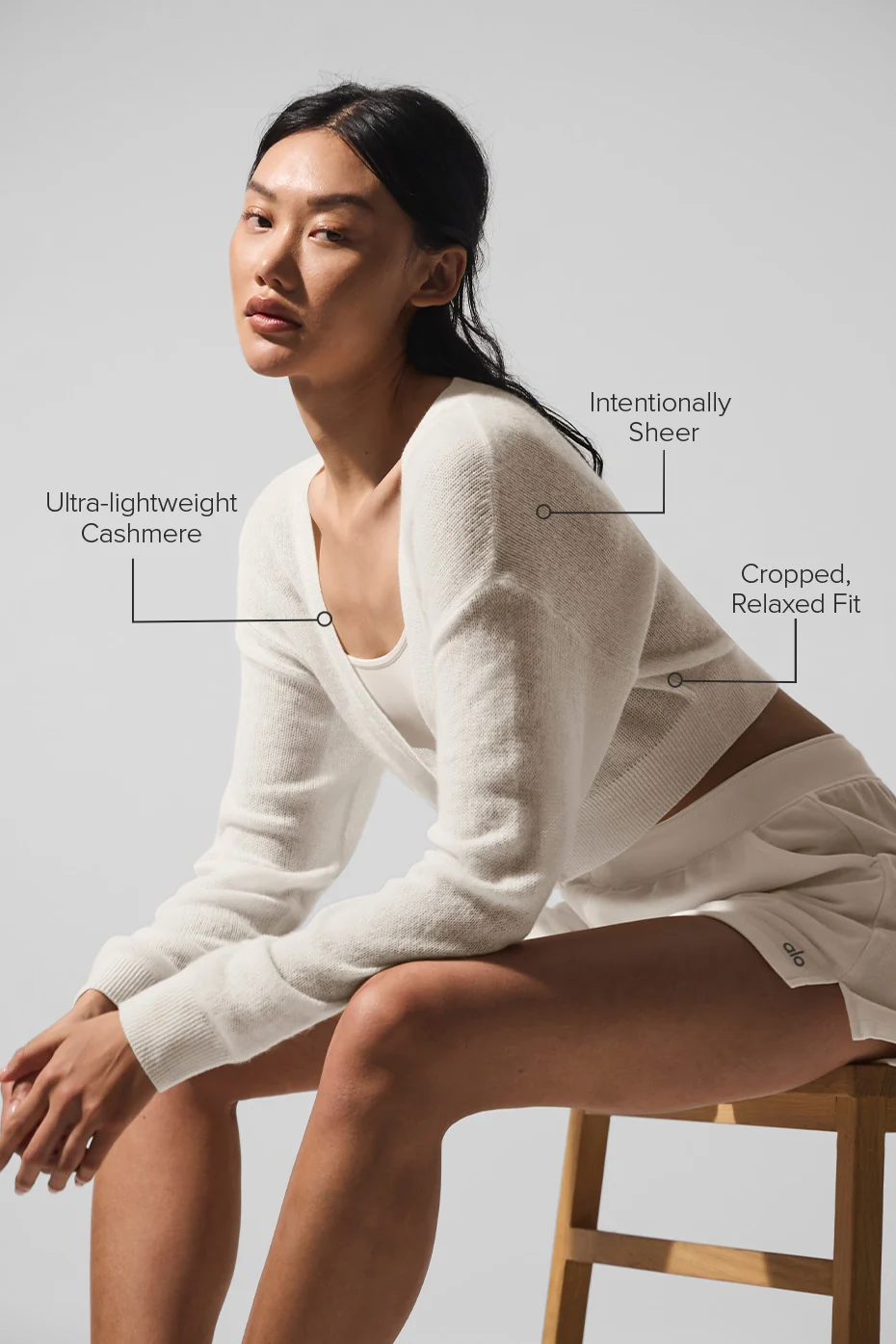 Sheer Cashmere Cropped Cardigan - Ivory - Image 2