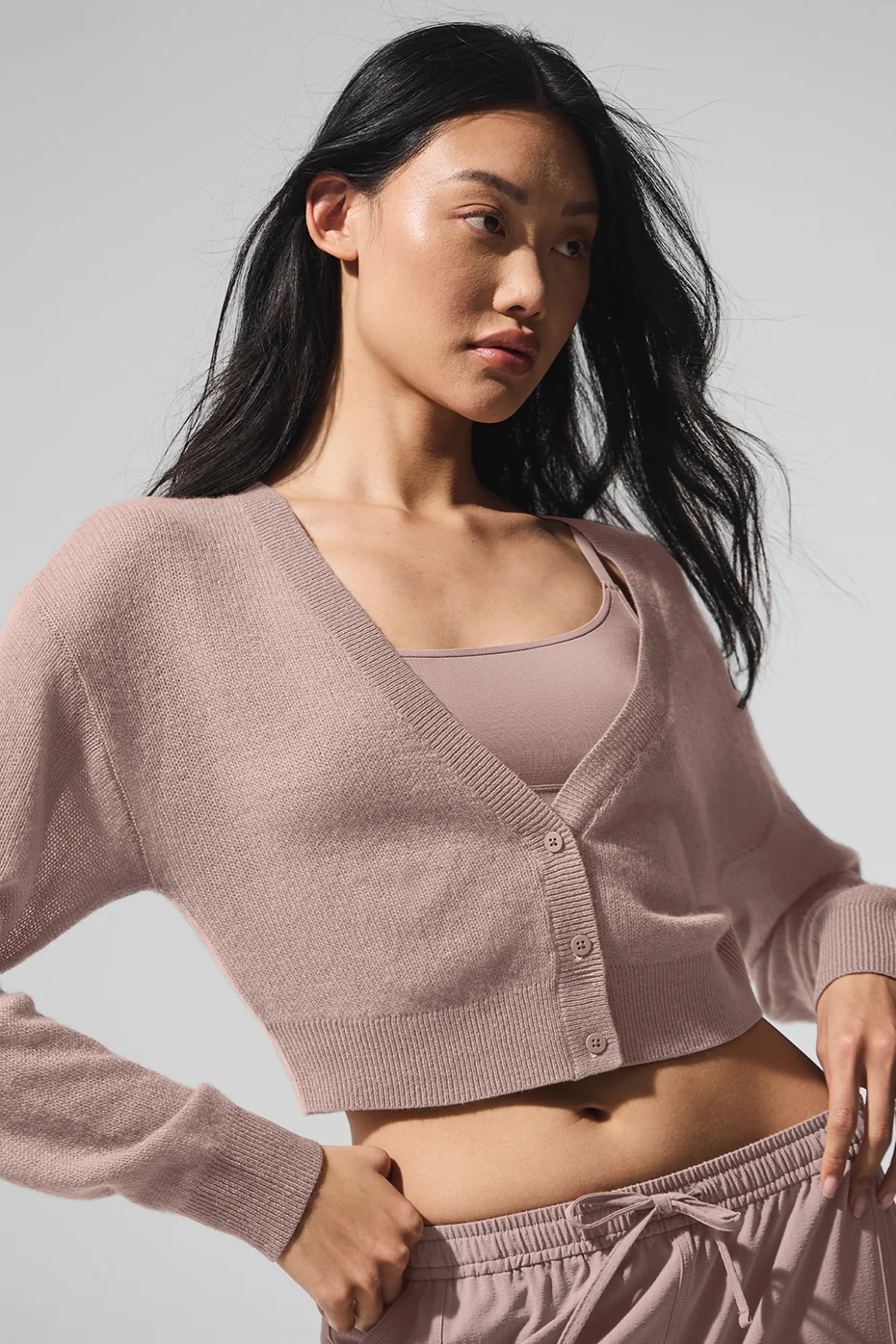 Sheer Cashmere Cropped Cardigan - Taupe - Image 2