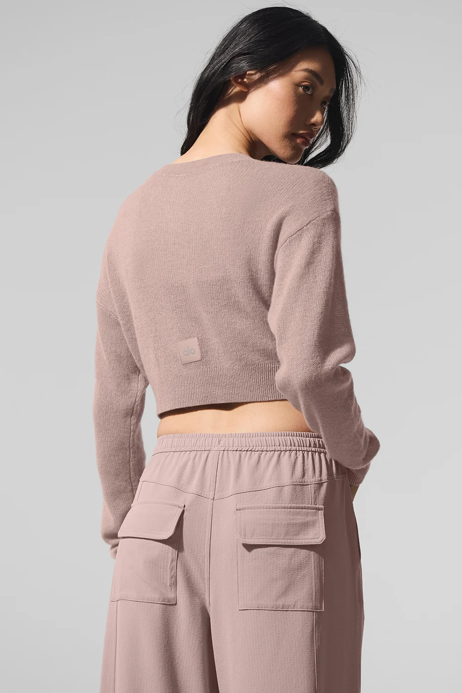 Sheer Cashmere Cropped Cardigan - Taupe - Image 3