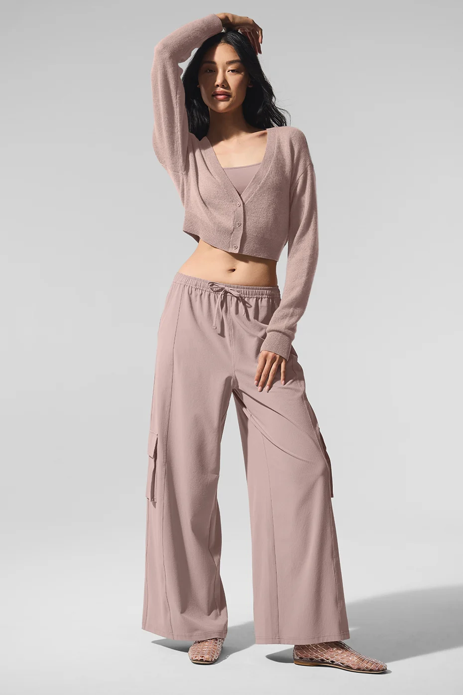 Sheer Cashmere Cropped Cardigan - Taupe - Image 4