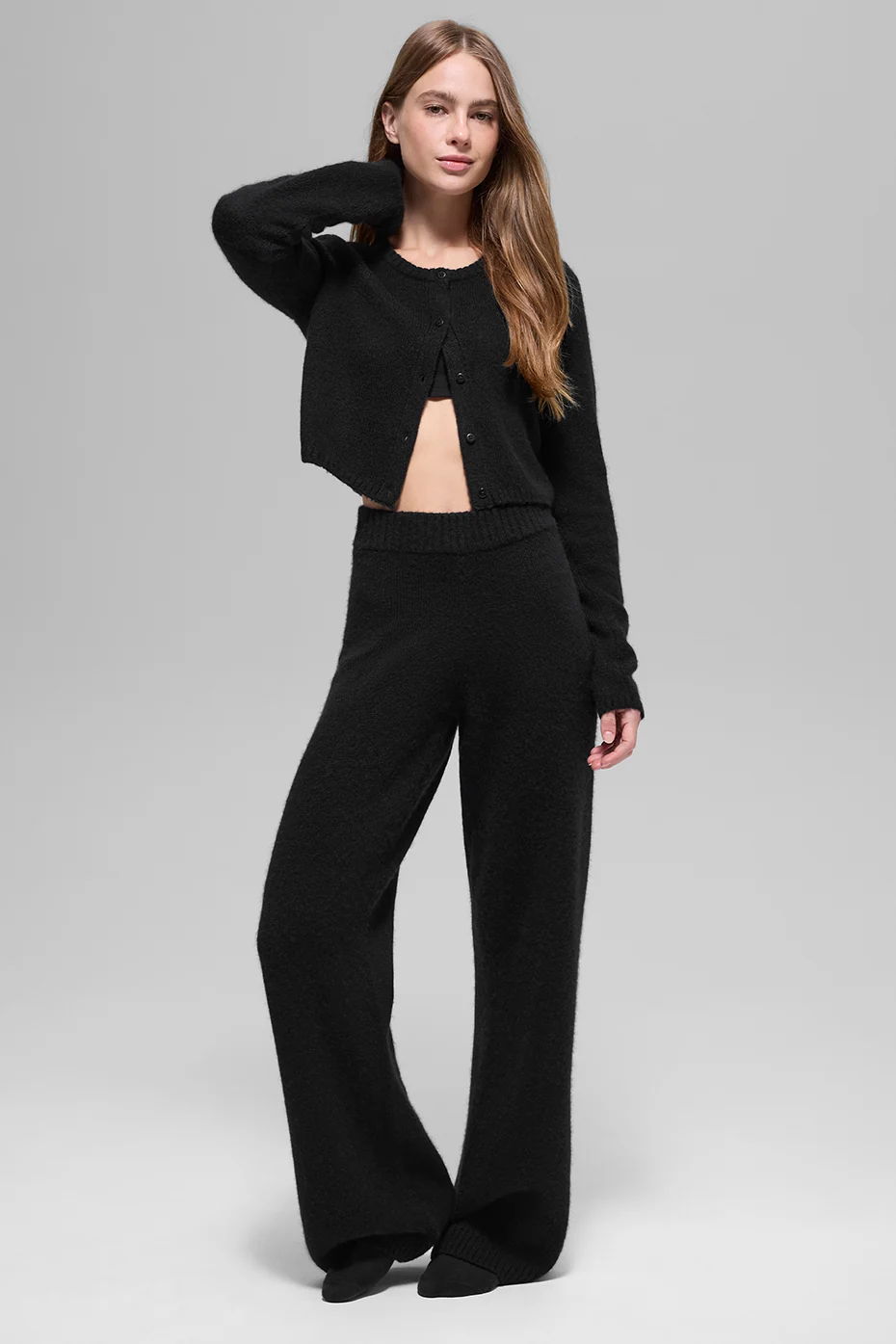 Wool Cashmere New Class Cropped Cardigan - Black - Image 4