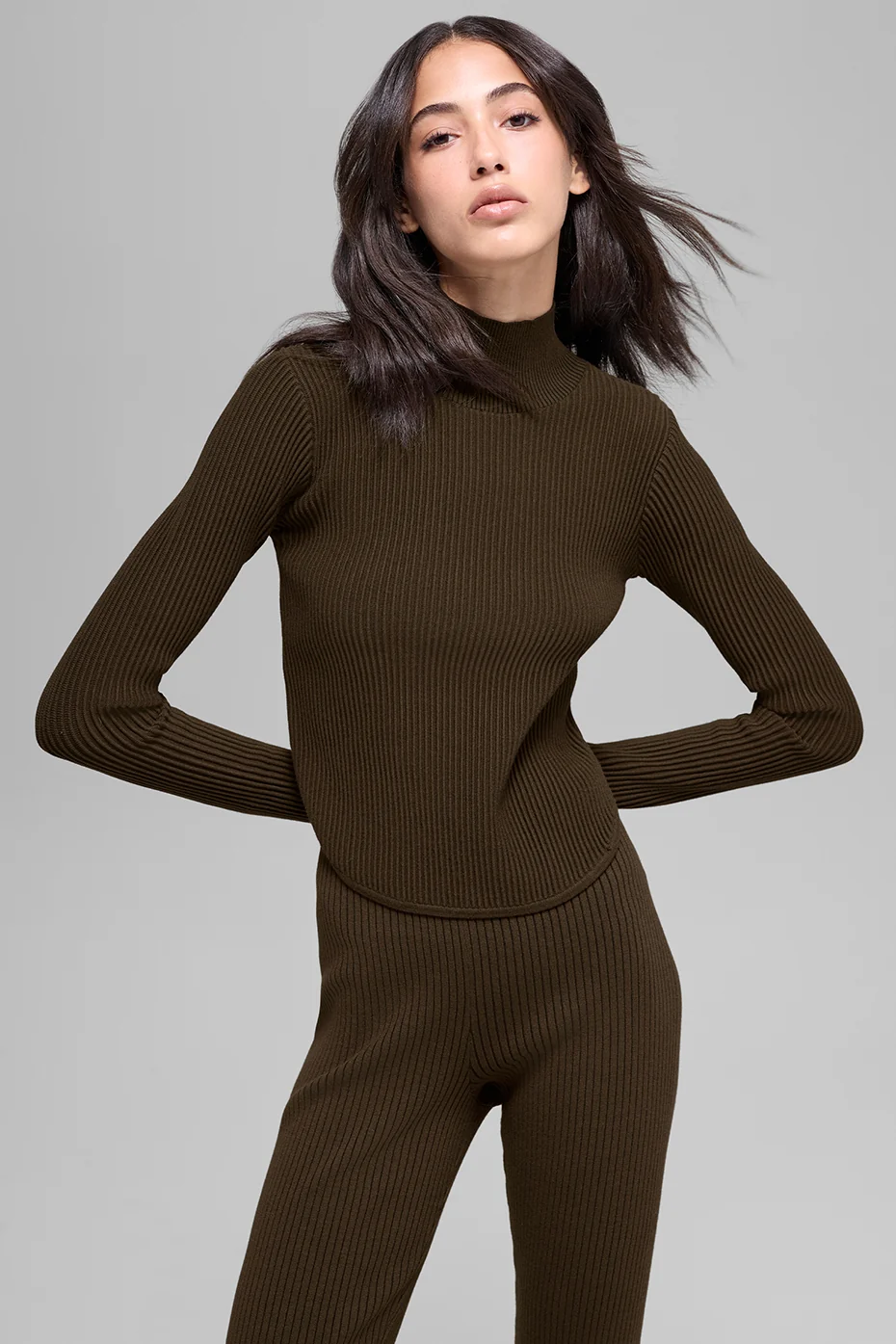 Denim Knit Backless Long Sleeve - Espresso/Black - Image 3