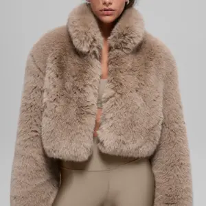 Opulent Faux Fur Cropped Jacket - Oat