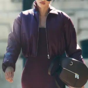 Faux Leather Cropped Premier Bomber - Burgundy