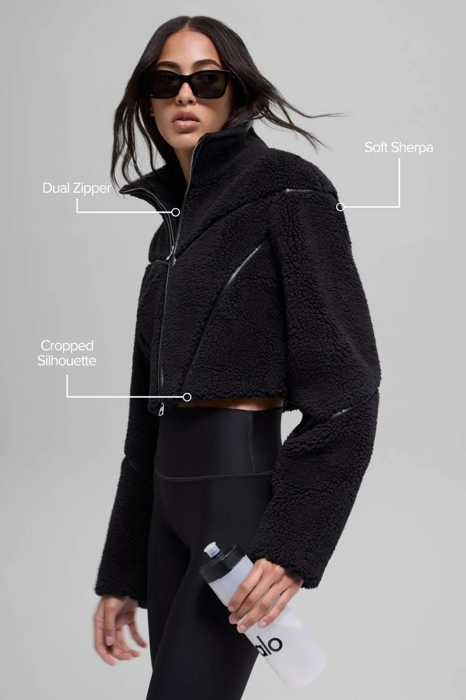 Sherpa Cropped Slope Side Jacket - Black - Image 2