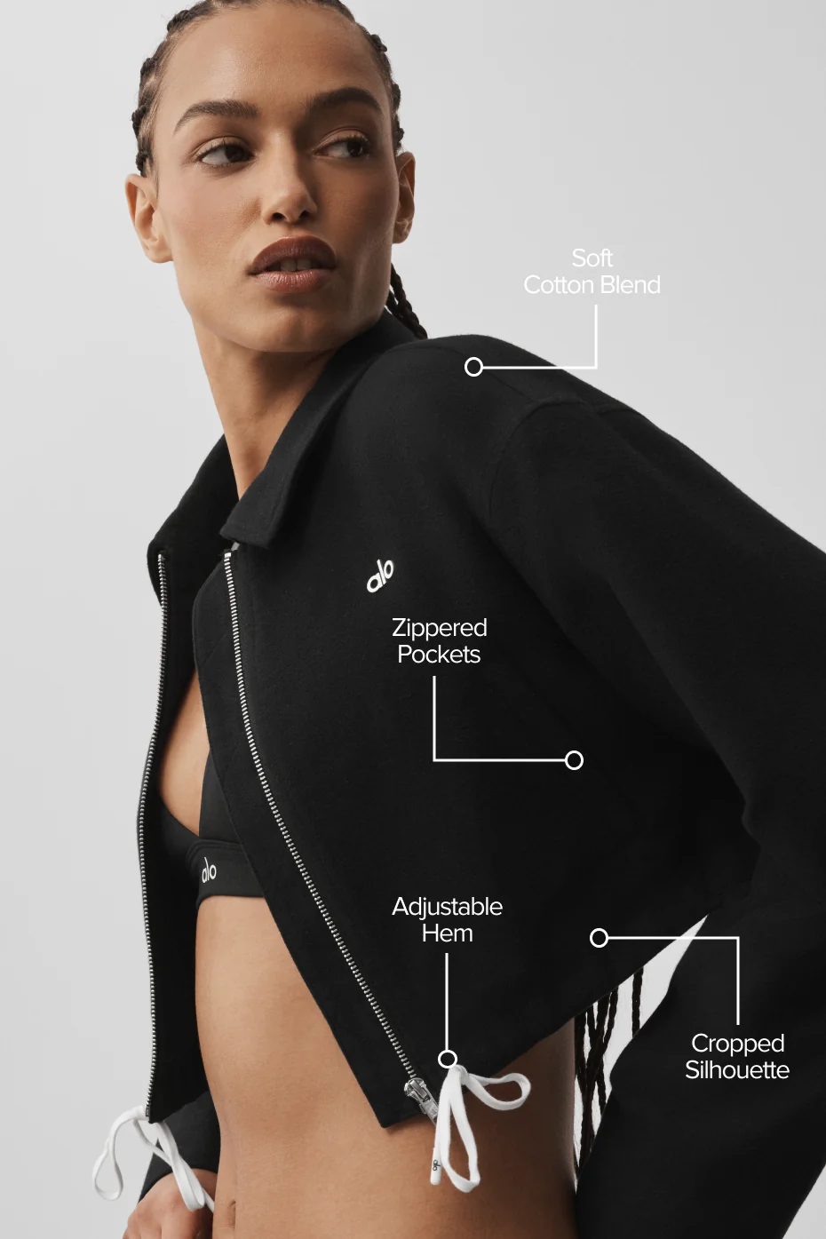 Cropped Fan Favorite Full Zip Jacket - Black - Image 2