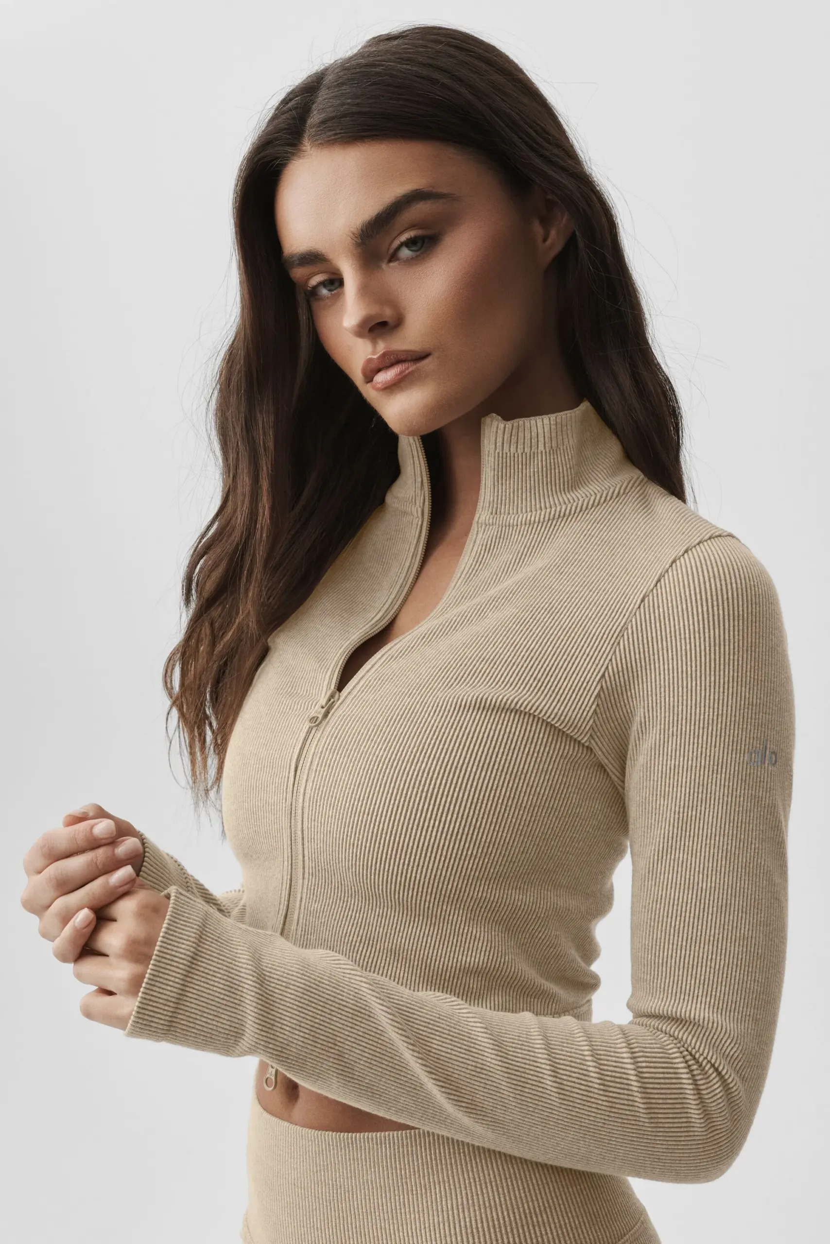 Seamless Two Tone Rib Jacket - Gravel Heather - Image 4