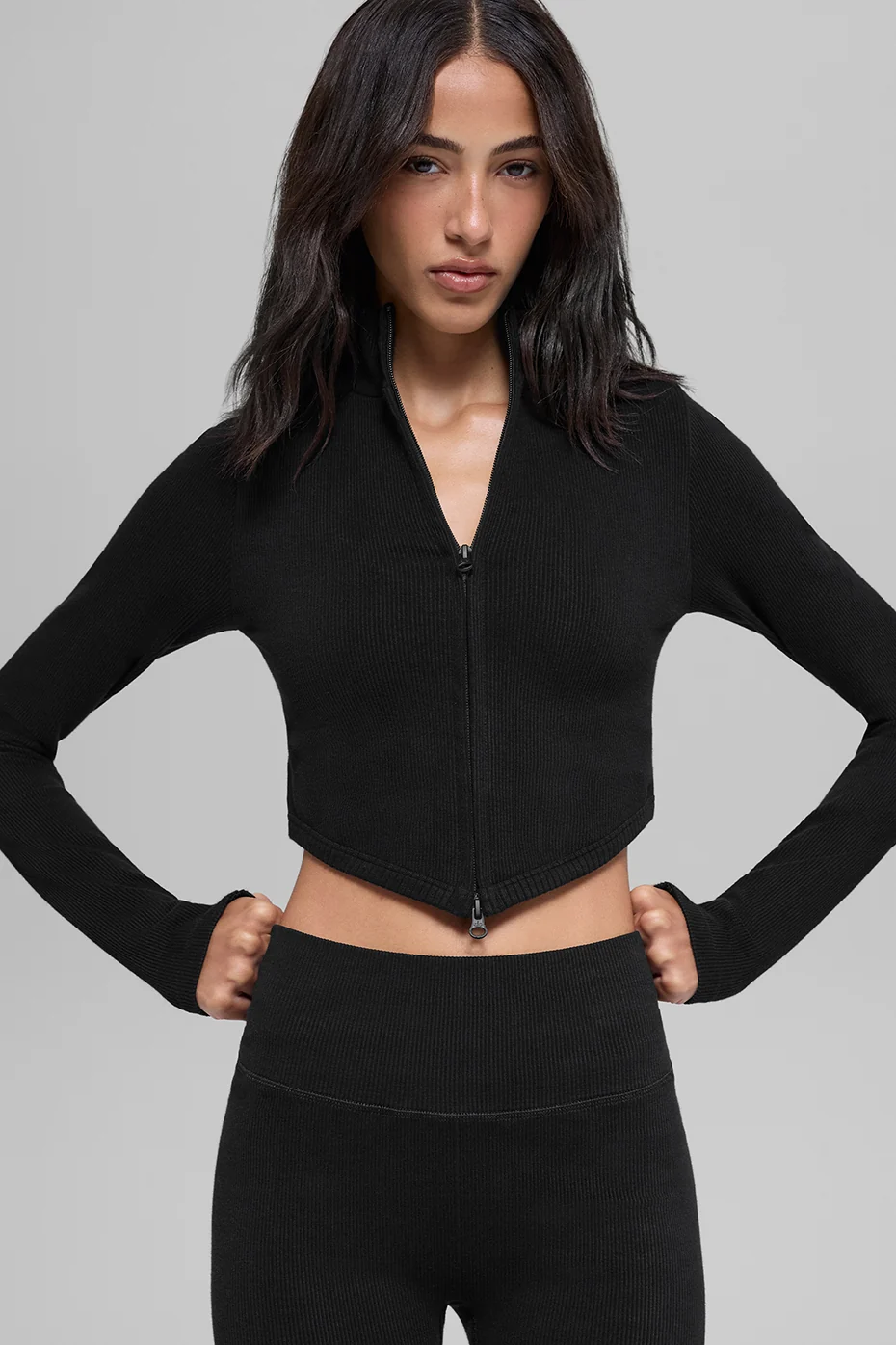 Seamless Two Tone Rib Jacket - Black - Image 3