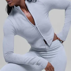 Seamless Two Tone Rib Jacket - Winter Frost Heather