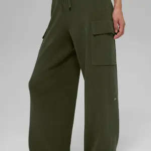 Scholar Knit High-Waist Cargo Pant - Green Olive