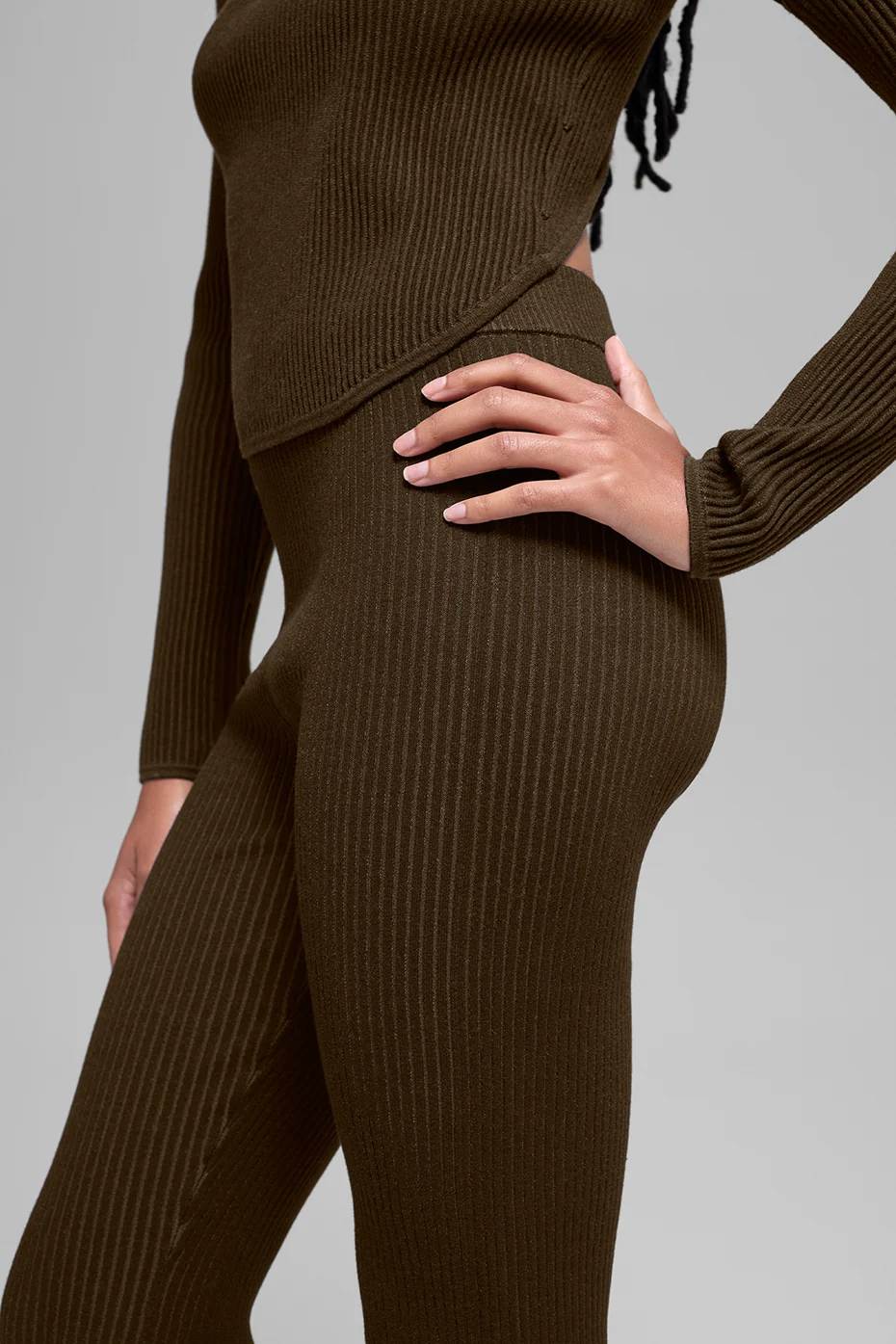 Denim Knit High-Waist Flare Pant - Espresso/Black - Image 5