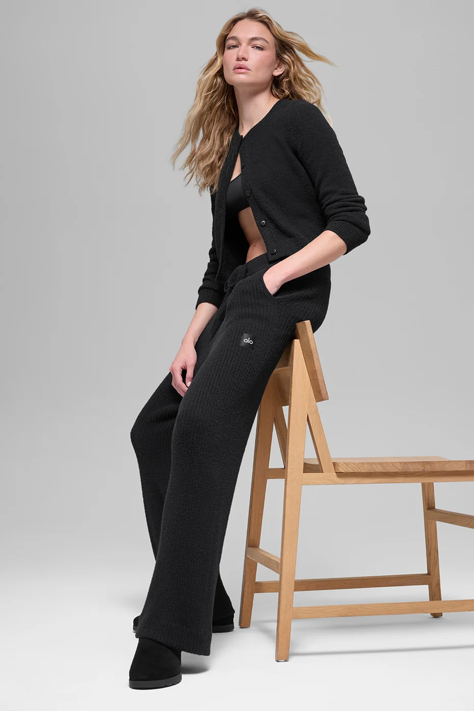 Snuggle Up Sweater High-Waist Wide Leg Pant - Black - Image 5
