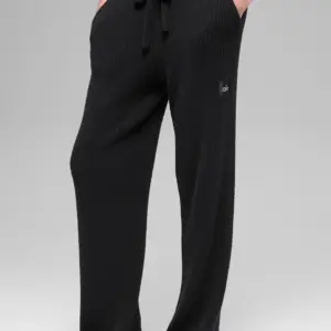 Snuggle Up Sweater High-Waist Wide Leg Pant - Black