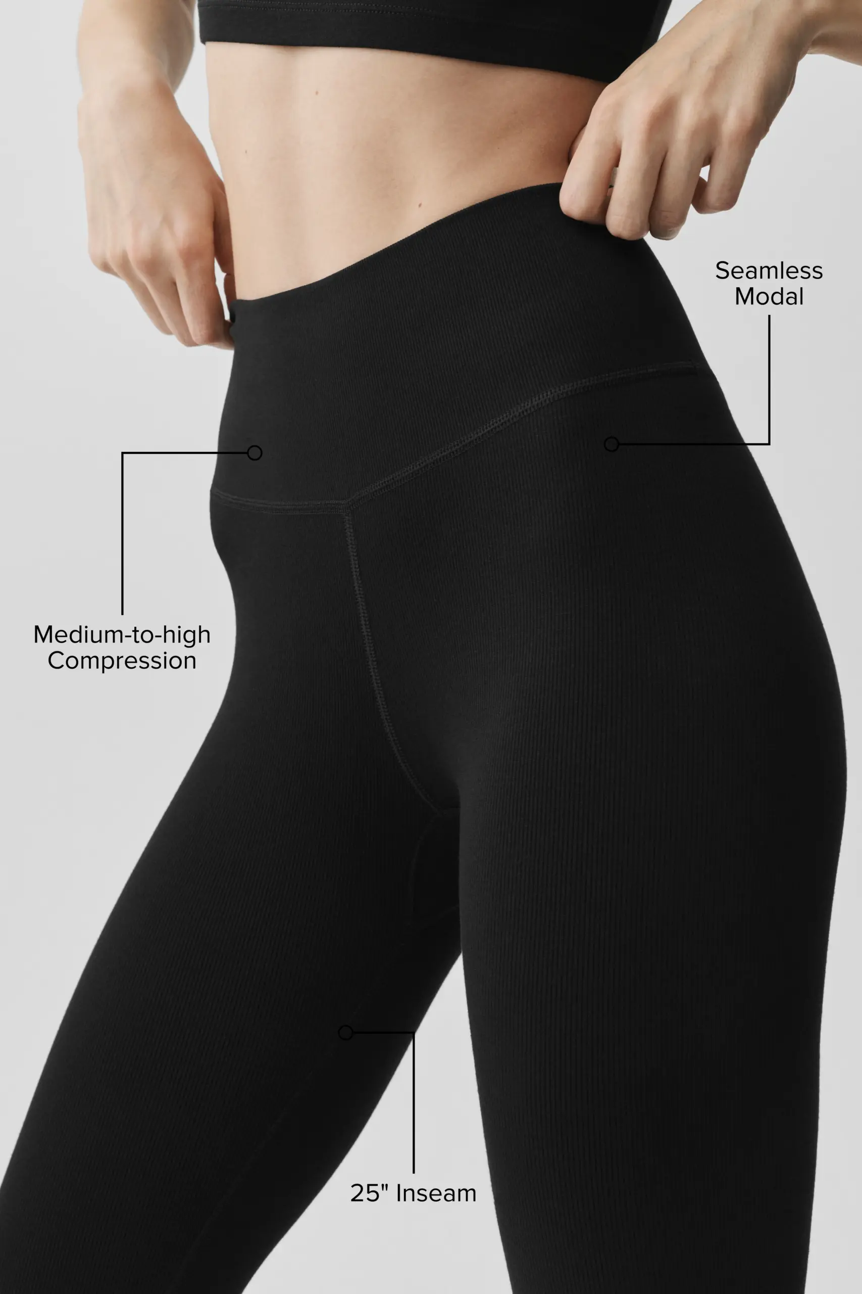 Seamless Modal Ribbed High-Waist 7/8 Legging - Black - Image 2