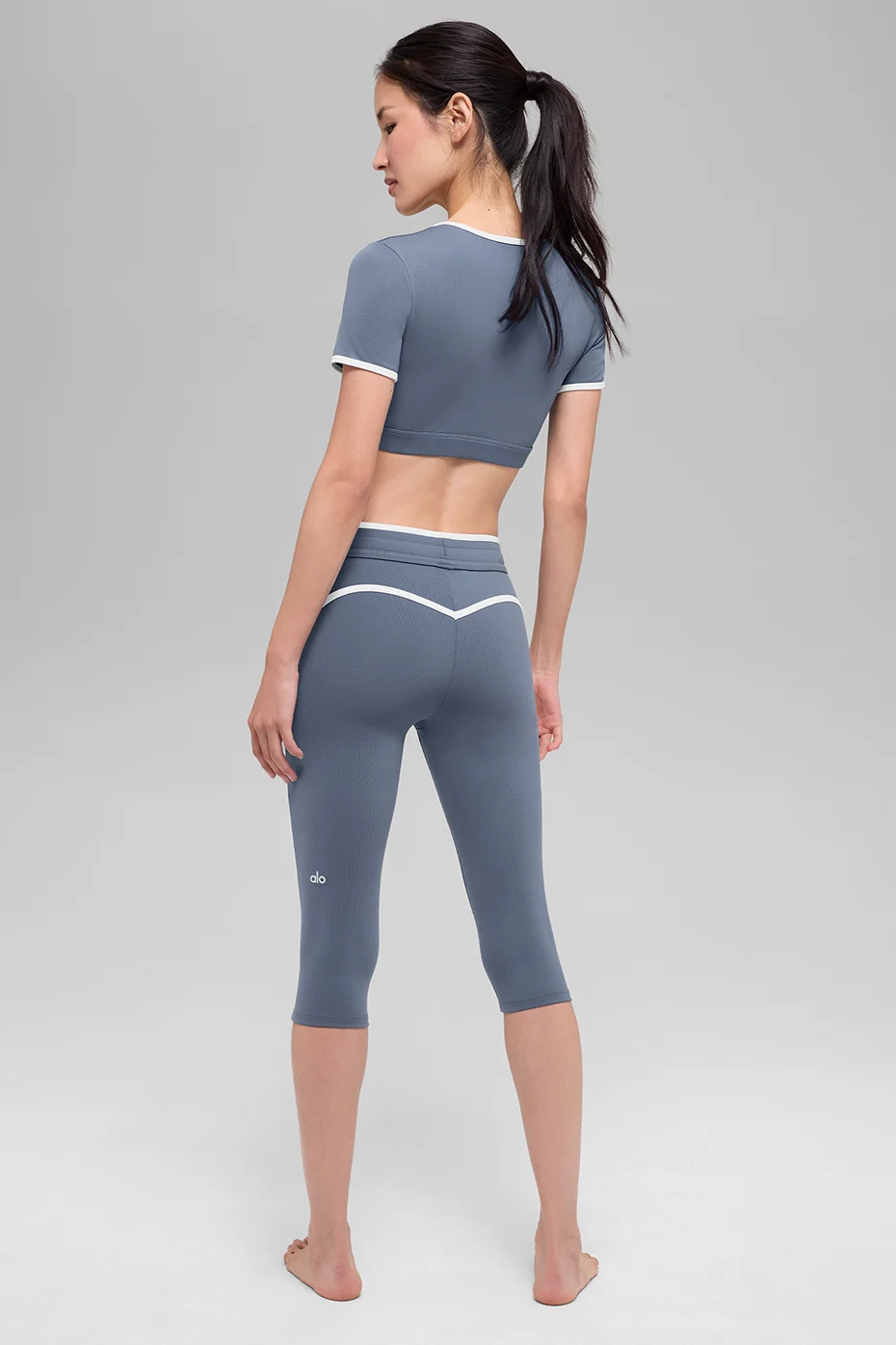 Airbrush High-Waist Race Pace Capri - Bluestone/White - Image 3