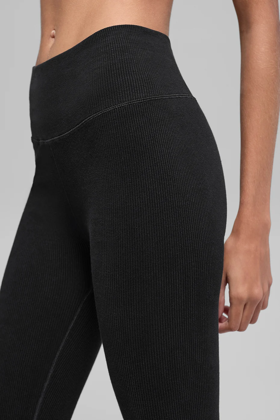 Seamless High-Waist Two Tone Rib Legging - Black - Image 3