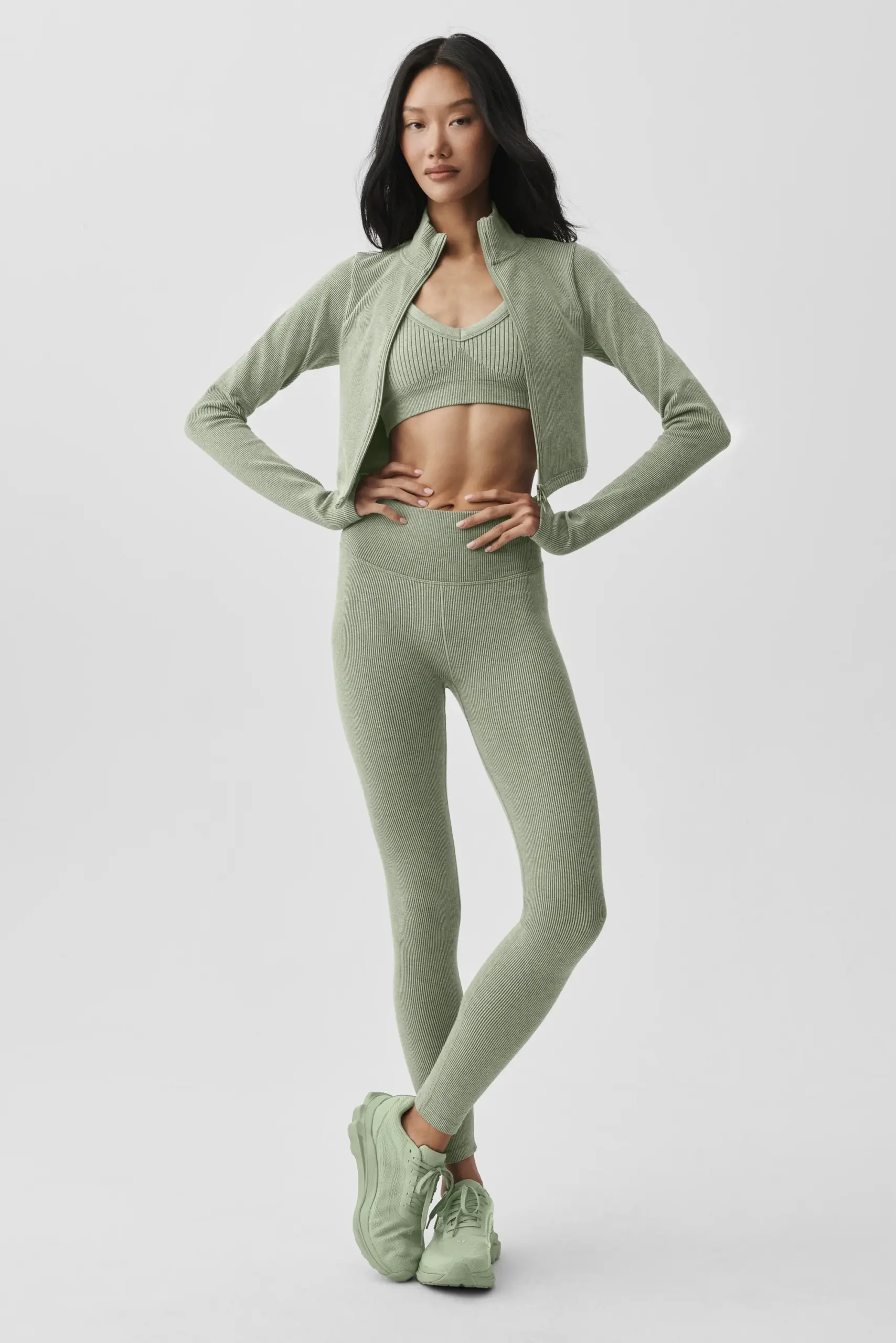 Seamless High-Waist Two Tone Rib Legging - Dune Grass Heather - Image 6