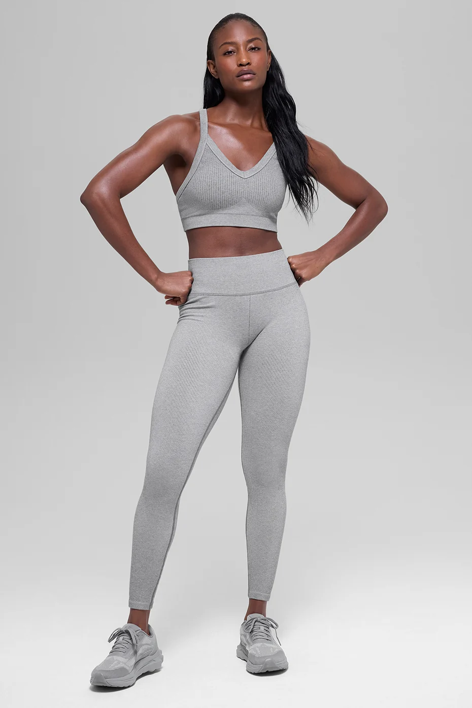 Seamless High-Waist Two Tone Rib Legging - Light Misty Grey Heather - Image 6