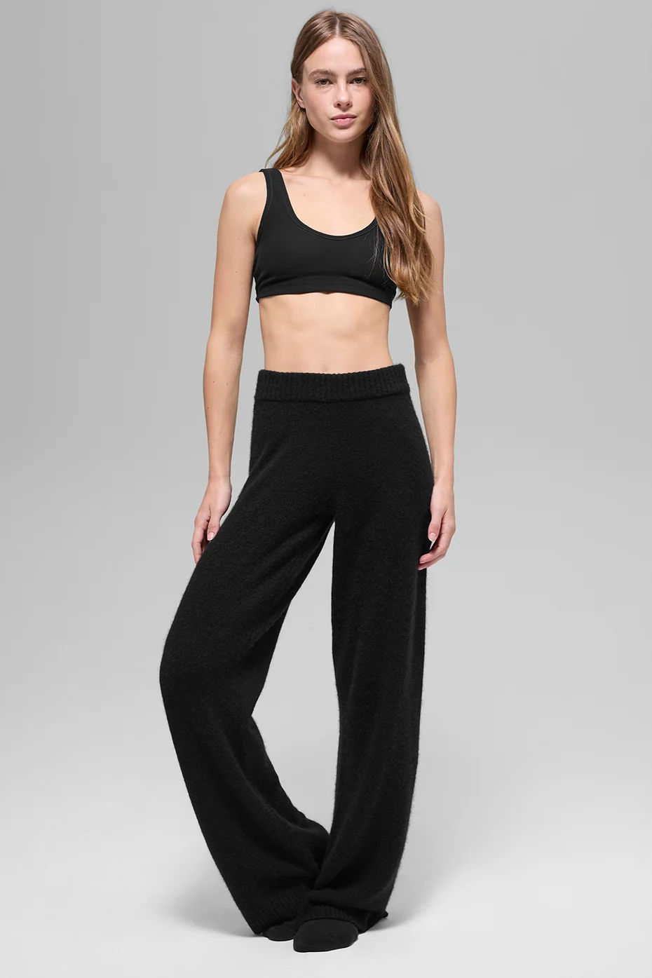 Wool Cashmere High-Waist New Class Wide Leg Pant - Black - Image 5