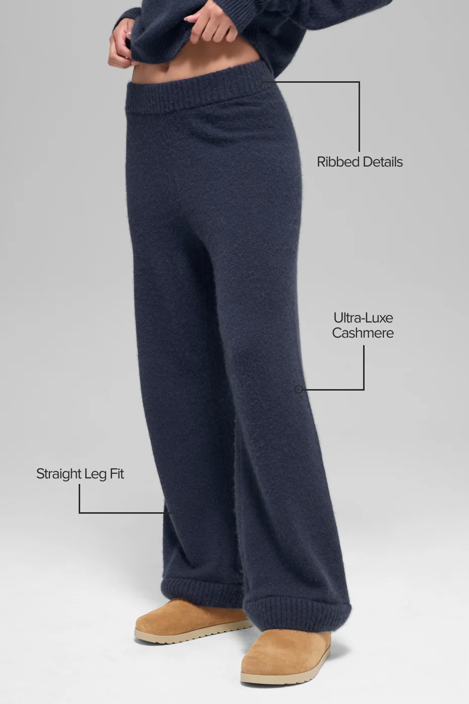 Wool Cashmere High-Waist New Class Wide Leg Pant - Navy - Image 2