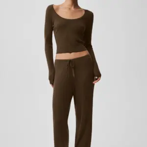 Sweater Knit Mid-Rise Unwind Wide Leg Pant - Espresso