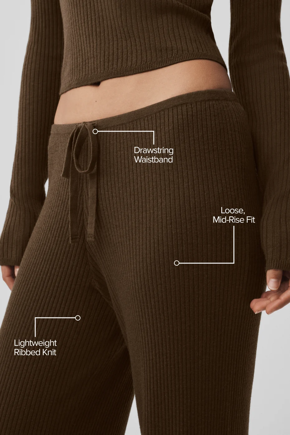 Sweater Knit Mid-Rise Unwind Wide Leg Pant - Espresso - Image 2