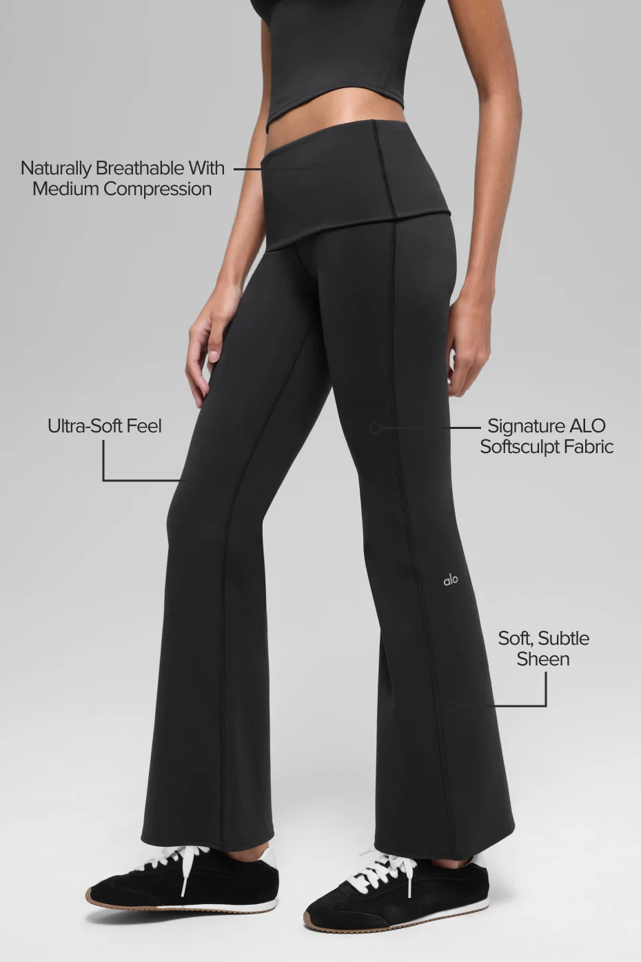 ALO Softsculpt Foldover Flare Legging (Short) - Black - Image 2