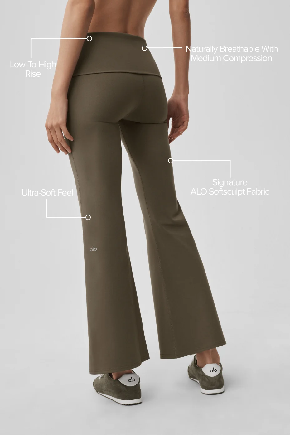 ALO Softsculpt Foldover Flare Legging (Short) - Olive Tree - Image 2
