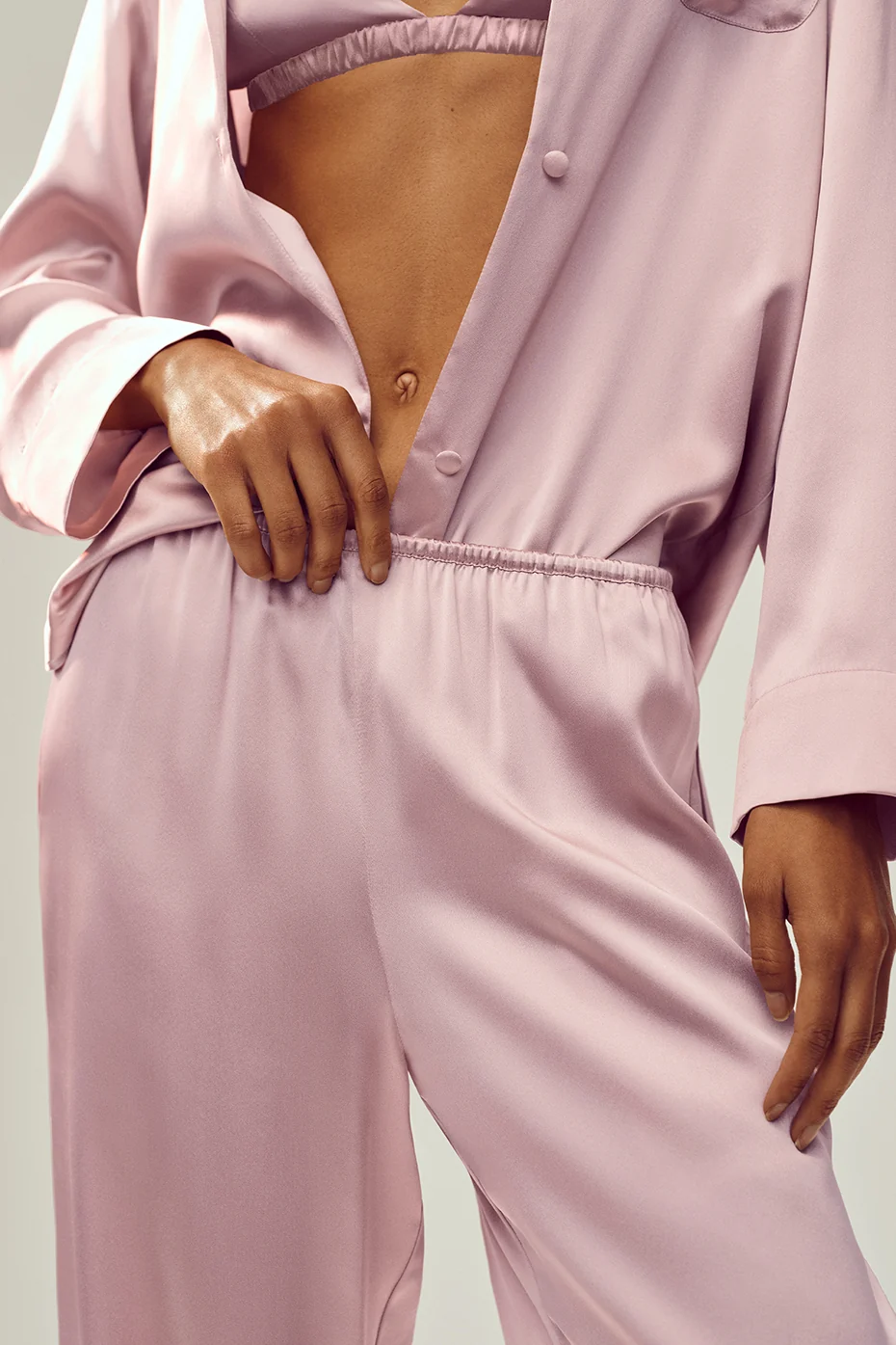Silk Luminous Pant (Long) - Pink Champagne - Image 3