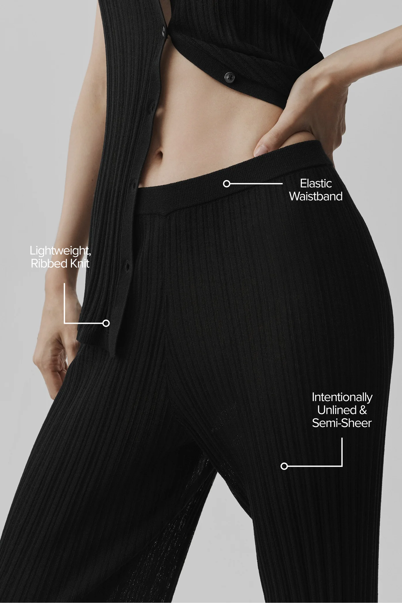Sweater High-Waist Sunlit Straight Leg Pant - Black - Image 2