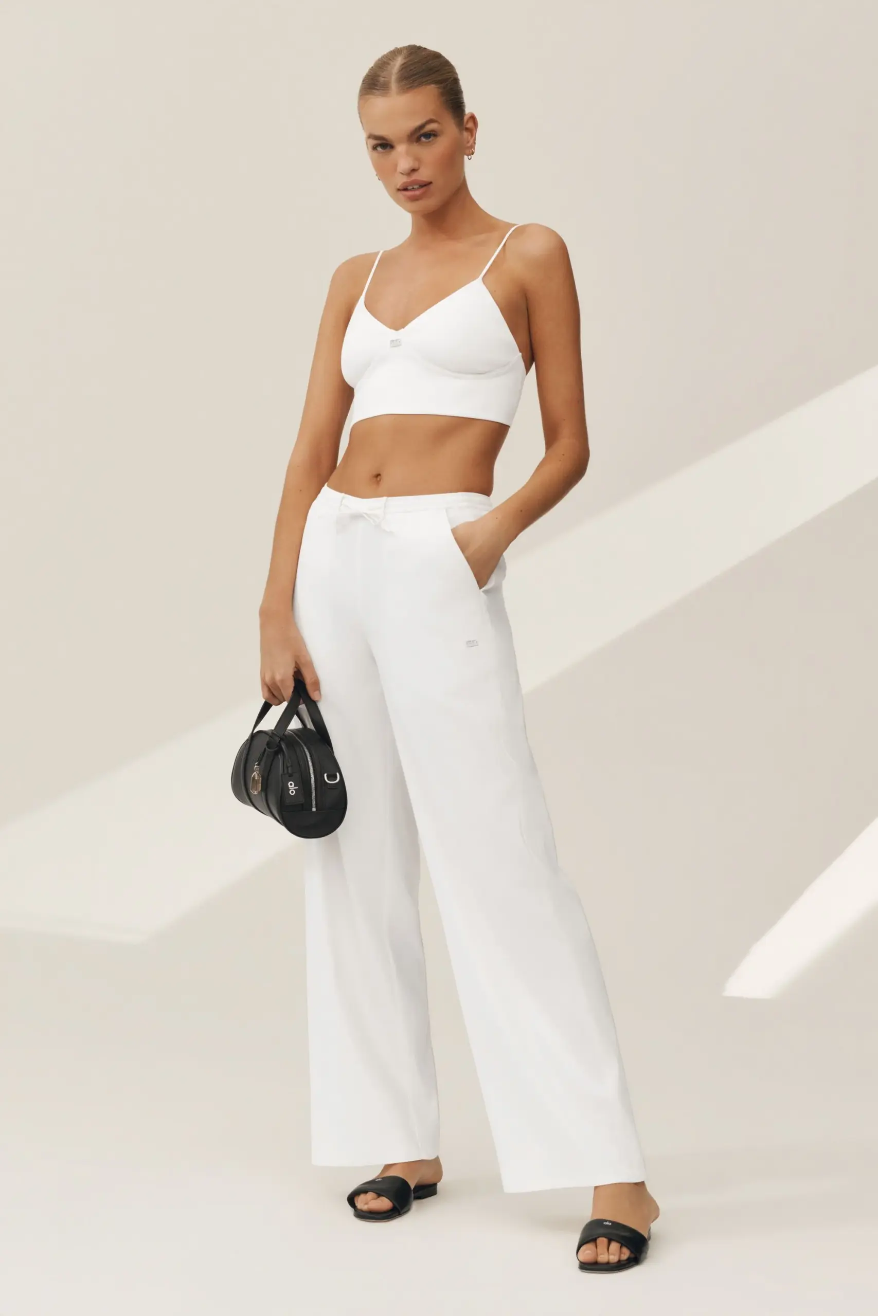 Linen Blend Riviera Wide Leg Pant - White - Image 3